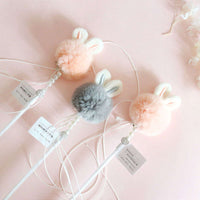 HKM-1071677 Funny Cat Stick Toy with Rabbit Ears, Tassel, Fur Ball and Bell - 40cm