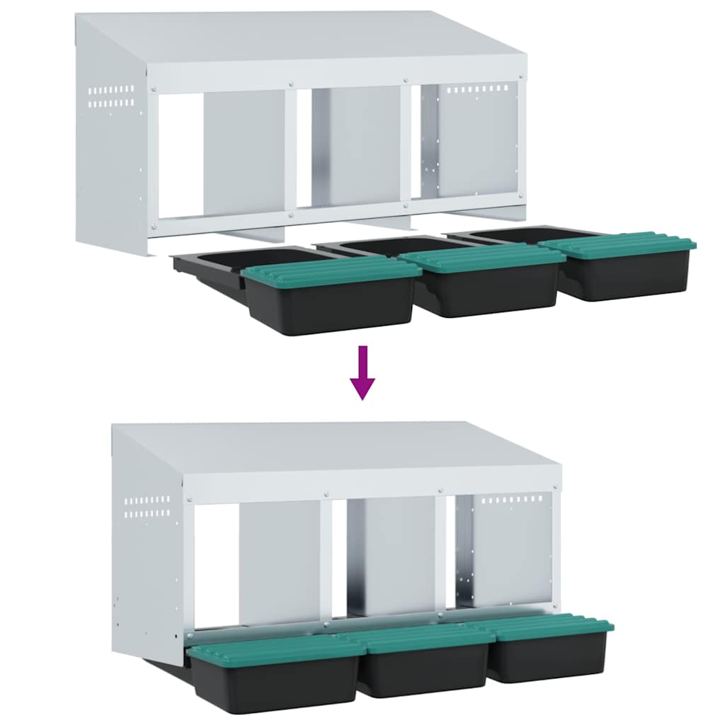 HKM-1072445 Wall-Mounted Chicken Nesting Box with 3 Compartments - Galvanized Steel Construction