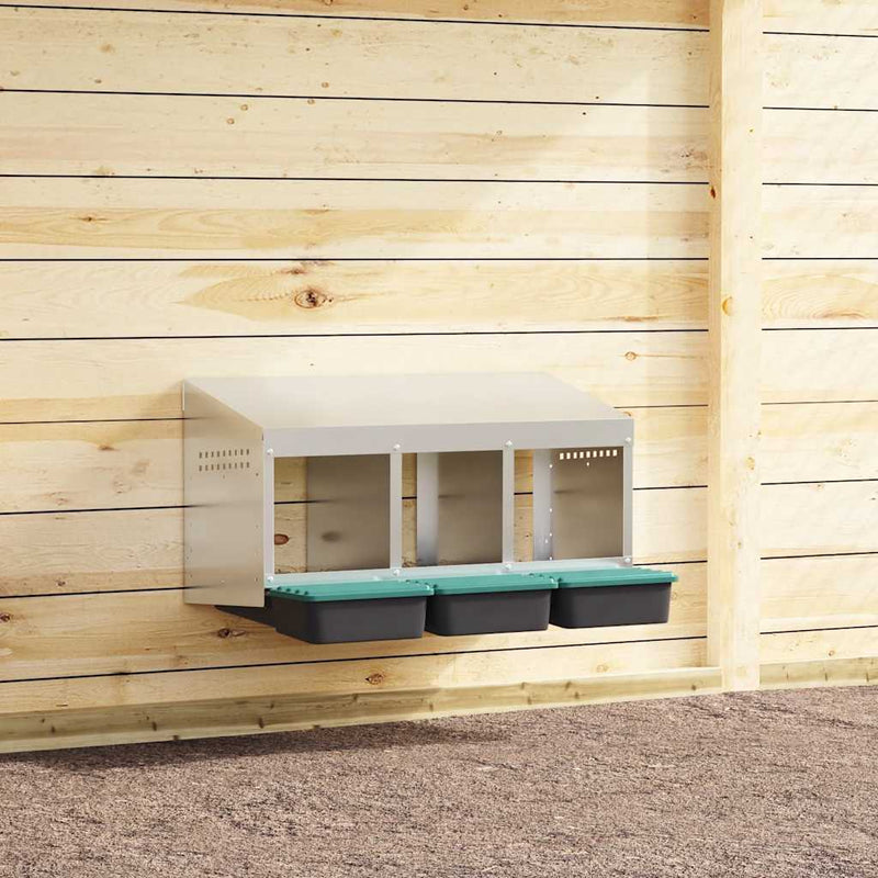 HKM-1072445 Wall-Mounted Chicken Nesting Box with 3 Compartments - Galvanized Steel Construction