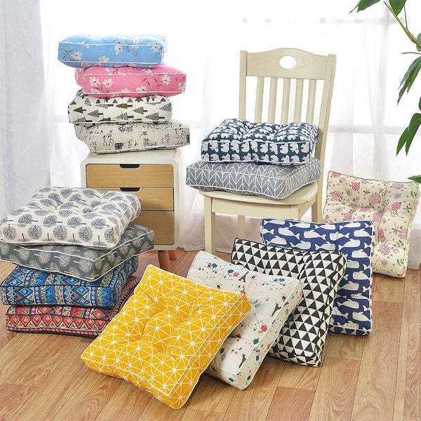 HKM-107283 Thick Cotton Linen Tatami Chair Cushion - Geometric Abstract Design, 10-12cm Thickness, PP Cotton Filling, 40x40cm or 45x45cm Options