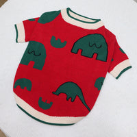 HKM-107411 Elephant Red Cartoon Sweater for Short Fat Dogs in Wool - Sizes S, M, L, XL
