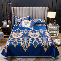 HKM-107475 Three-Piece Ice Silk Bed Mat Set with Pillowcases - Machine Washable, Fits Various Bed Sizes