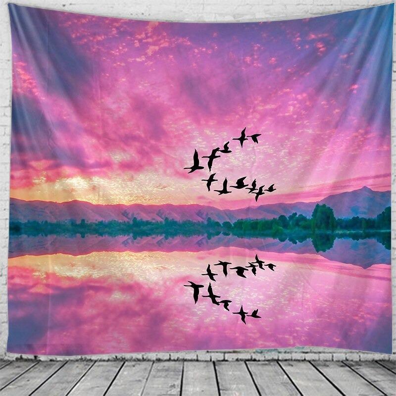 HKM-107859 Multifunctional Printed Sky Bird Tapestry in Polyester Fiber for Wall Decor, Beach Use, or Sitting Blanket