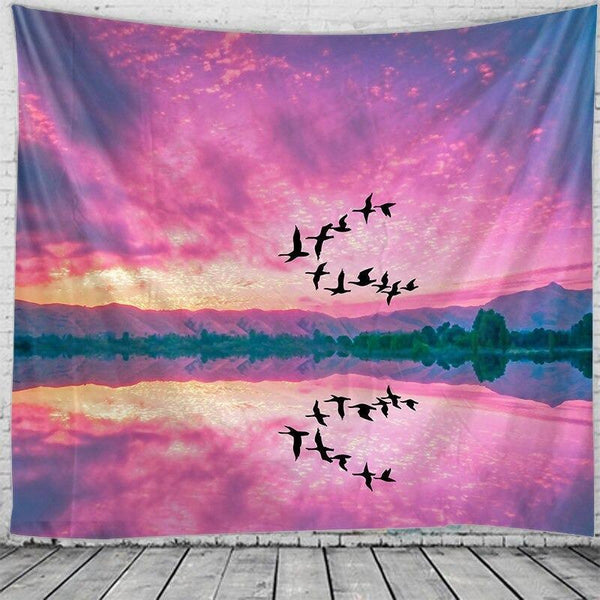 HKM-107859 Multifunctional Printed Sky Bird Tapestry in Polyester Fiber for Wall Decor, Beach Use, or Sitting Blanket