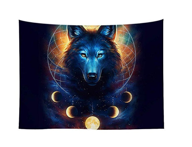 HKM-107859 Nordic Wolf Wall Tapestry - European Style Polyester Home Decor for Living Room and Bedroom