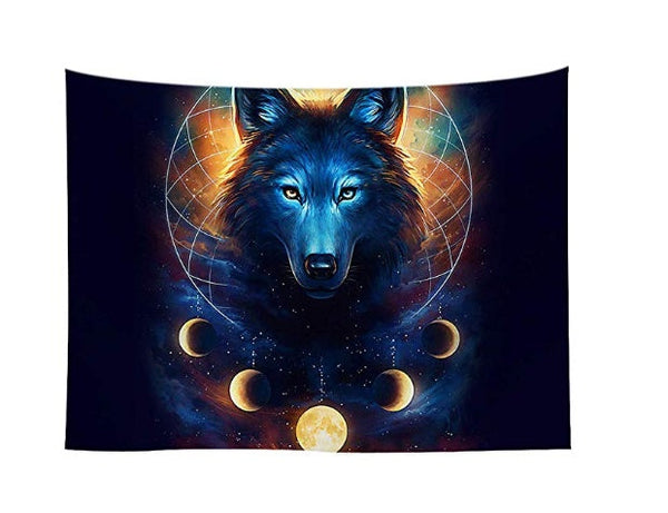 HKM-107859 Nordic Wolf Wall Tapestry - European Style Polyester Home Decor for Living Room and Bedroom