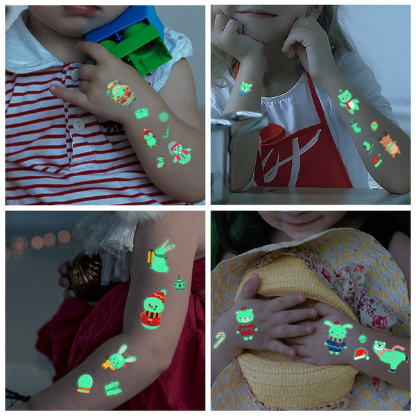HKM-107923 Luminous Tattoo Sticker - Waterproof Santa Claus Design for Parties and Home Decor