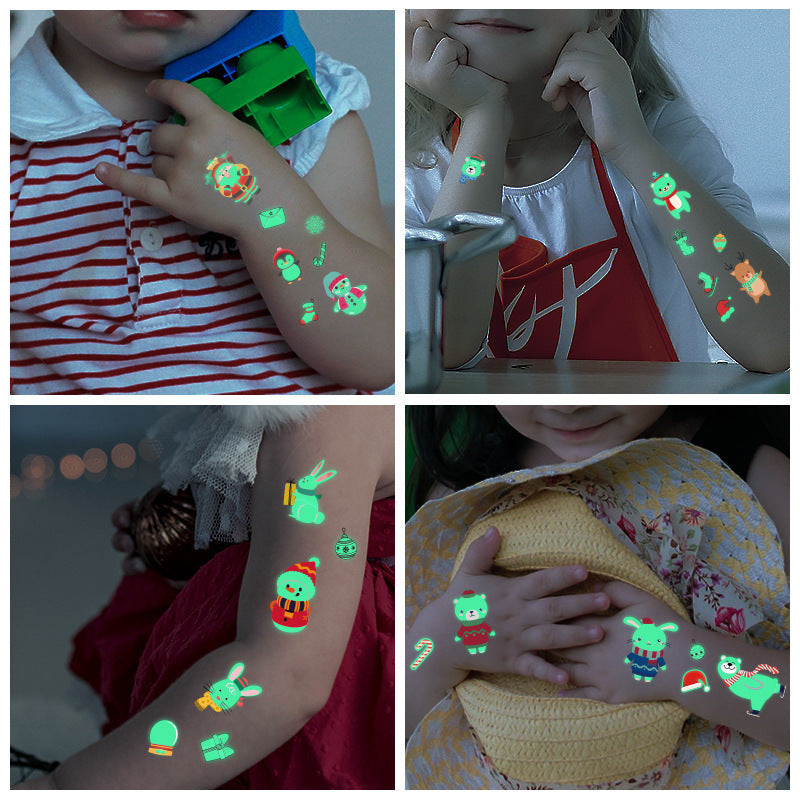 HKM-107923 Luminous Tattoo Sticker - Waterproof Santa Claus Design for Parties and Home Decor