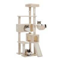 HKM-1079869 Large 65-Inch Cat Tree with Hammocks, Scratch Columns, and Multi-level Play Platforms