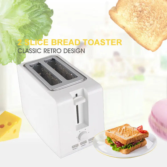 HKM-108051 Compact 750W White 2-Slice Plastic Bread Toaster for Efficient Toasting