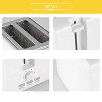 HKM-108051 Compact 750W White 2-Slice Plastic Bread Toaster for Efficient Toasting
