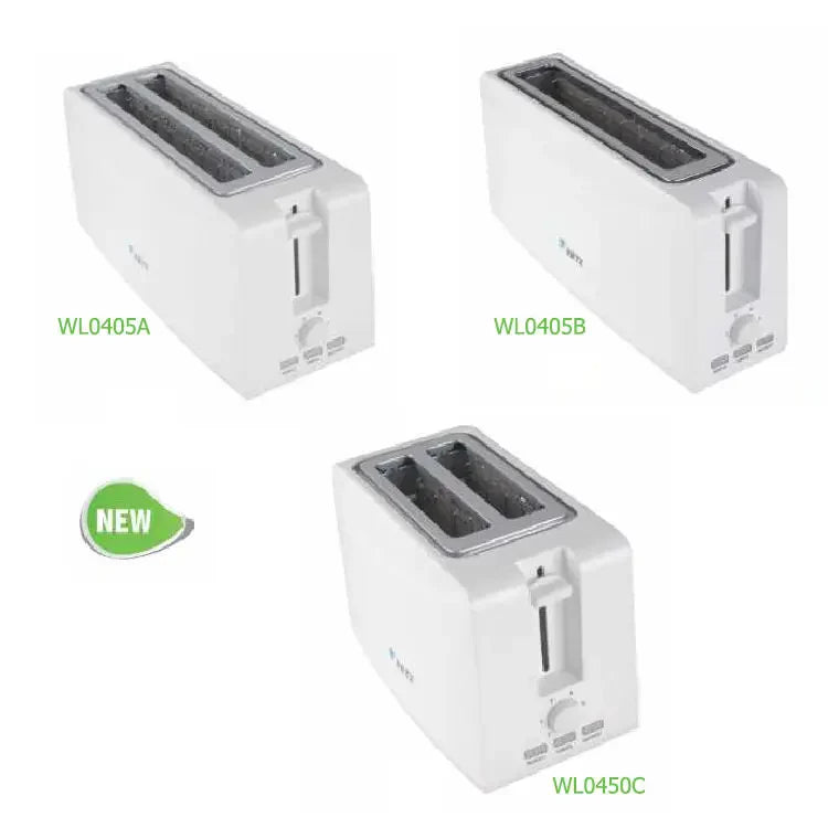 HKM-108051 Compact 750W White 2-Slice Plastic Bread Toaster for Efficient Toasting