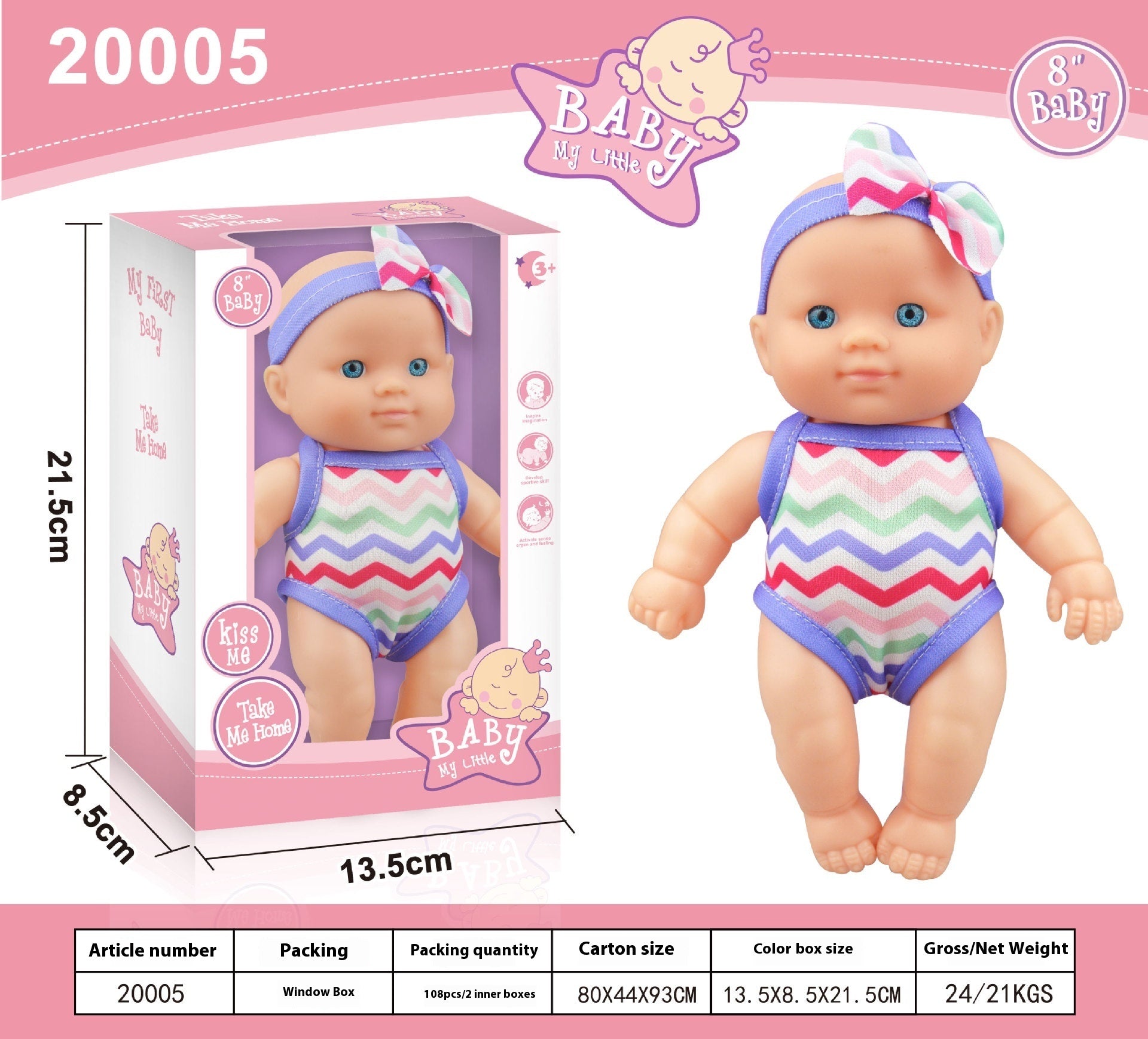 HKM-1083837 Vinyl Baby Doll Figurine - 21.5 cm, Multiple Colors Available
