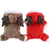 HKM-1084733 Thick Fleece Four-Leg Dog Coat for Autumn and Winter, Warm Casual Apparel in Red Elk and Brown Elk