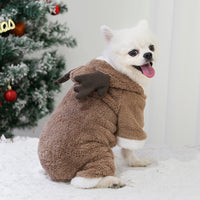 HKM-1084733 Thick Fleece Four-Leg Dog Coat for Autumn and Winter, Warm Casual Apparel in Red Elk and Brown Elk