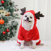 HKM-1084733 Thick Fleece Four-Leg Dog Coat for Autumn and Winter, Warm Casual Apparel in Red Elk and Brown Elk