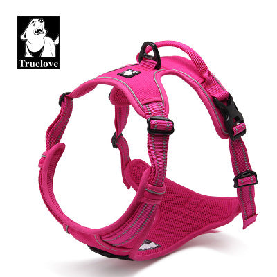 HKM-1085629 Reflective Padded Nylon Dog Harness with Adjustable Straps and Dual Leash Attachment Points