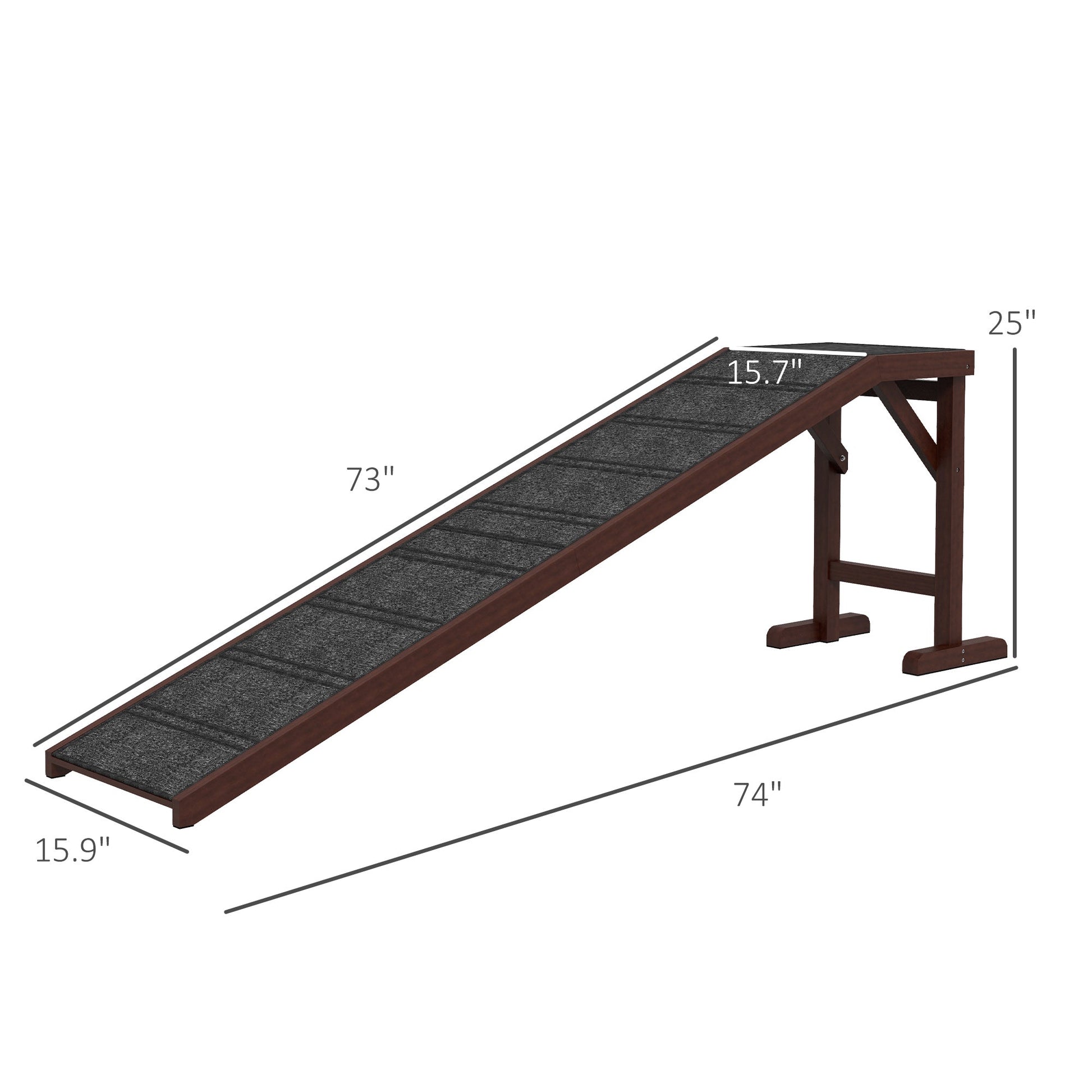 HKM-1087805 Pet Ramp for Dogs and Cats with Non-Slip Carpet, Platform, and Durable Pine Wood Construction, 74" x 16" x 25"