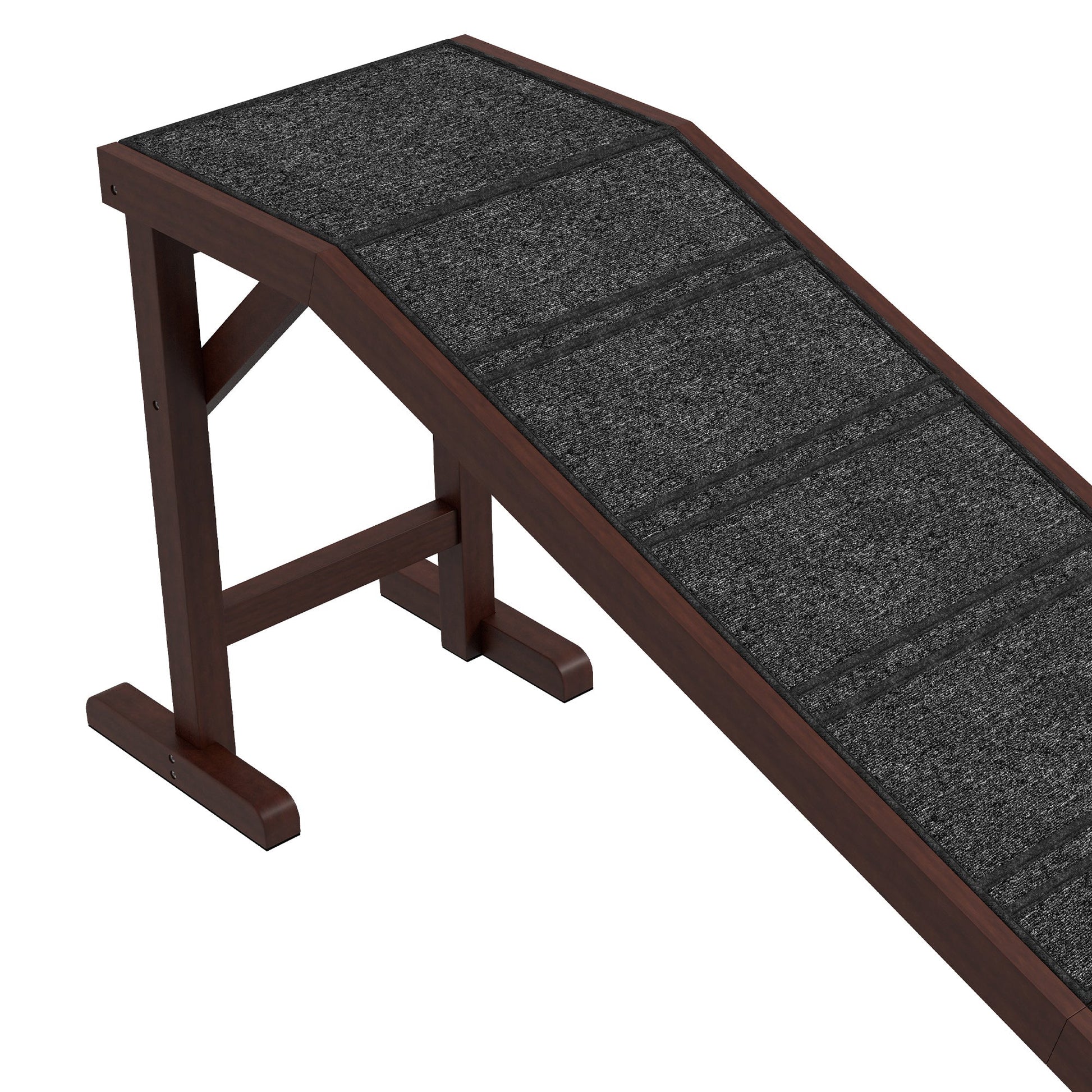 HKM-1087805 Pet Ramp for Dogs and Cats with Non-Slip Carpet, Platform, and Durable Pine Wood Construction, 74" x 16" x 25"