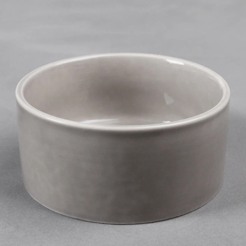 HKM-108819 Stylish Bamboo Wood Frame Ceramic Pet Bowl in Monochrome Colors