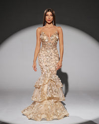 HKM-109011 Elegant Golden Evening Dress for Women - Model EZ25217