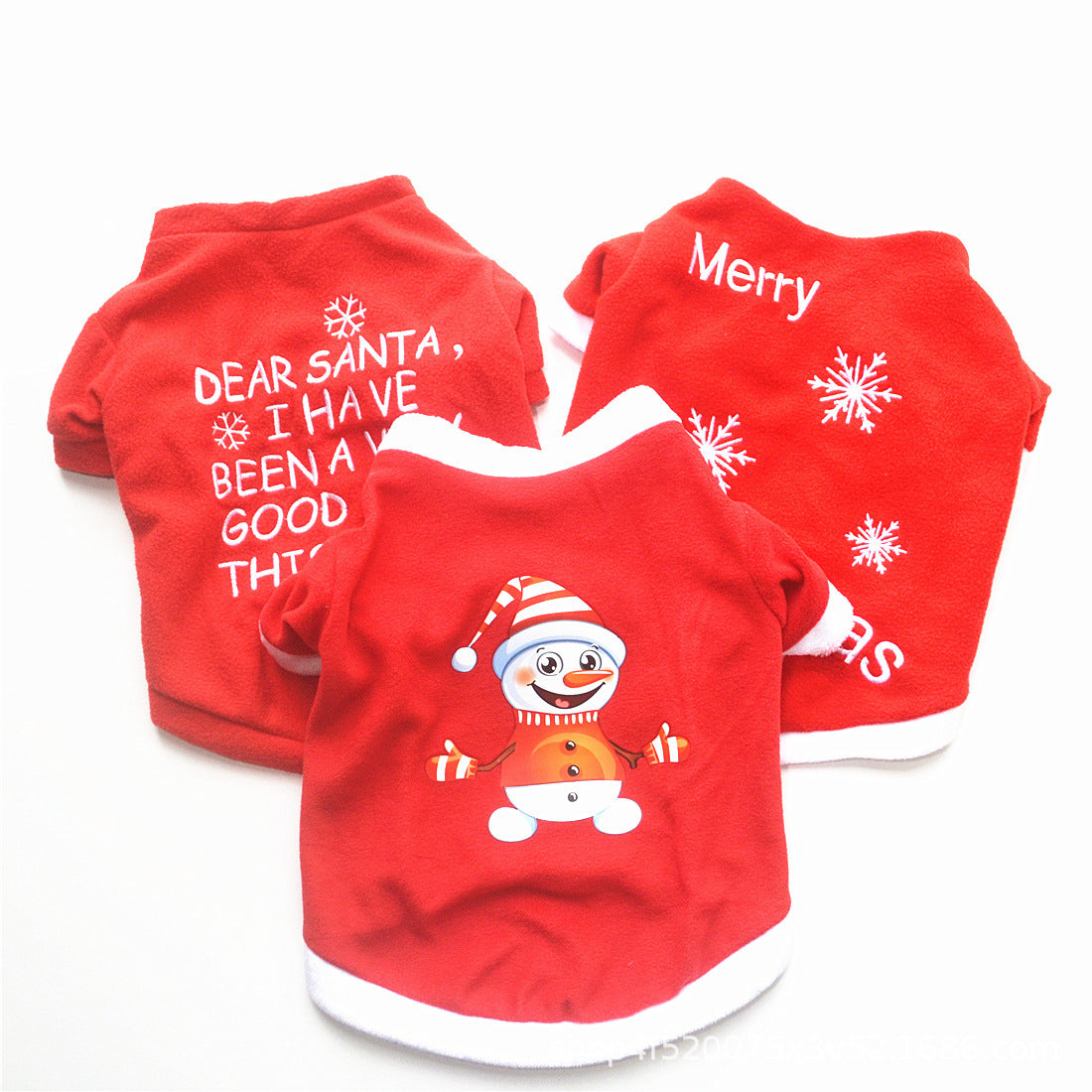 HKM-1090493 Christmas-Themed Polar Fleece Dog Apparel in Red, Green, and Snowman Styles