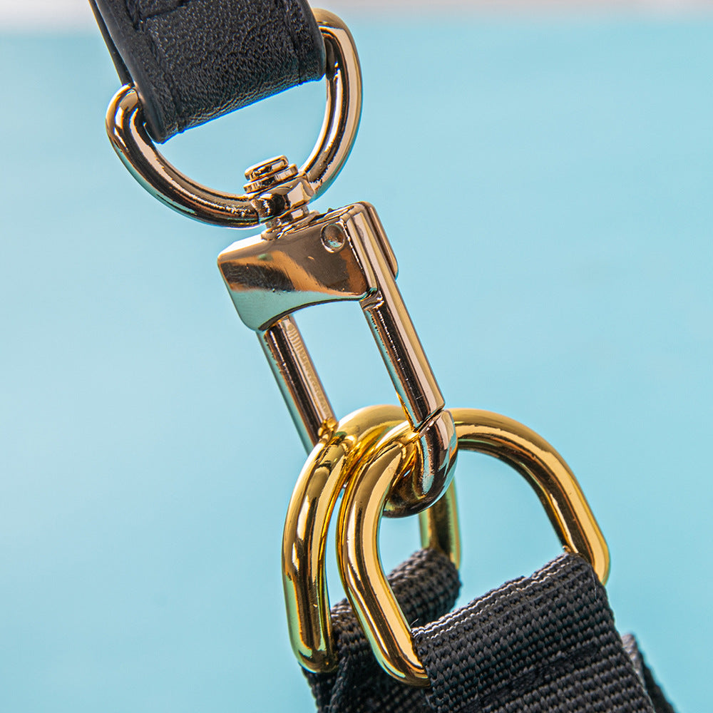 HKM-1091389 Leather Dog Chest and Back Harness Suit in Black - Sizes S to XL with Included Rope