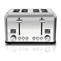 HKM-109203 Stainless Steel Electric 4-Slice Toaster with LED Display and Heat-Proof Crumb Tray