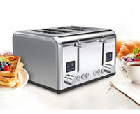HKM-109203 Stainless Steel Electric 4-Slice Toaster with LED Display and Heat-Proof Crumb Tray