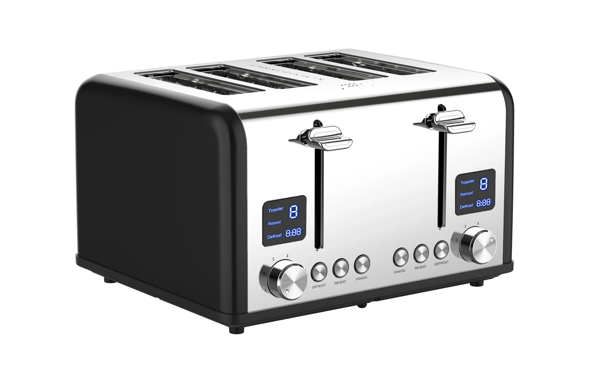 HKM-109203 Stainless Steel Electric 4-Slice Toaster with LED Display and Heat-Proof Crumb Tray
