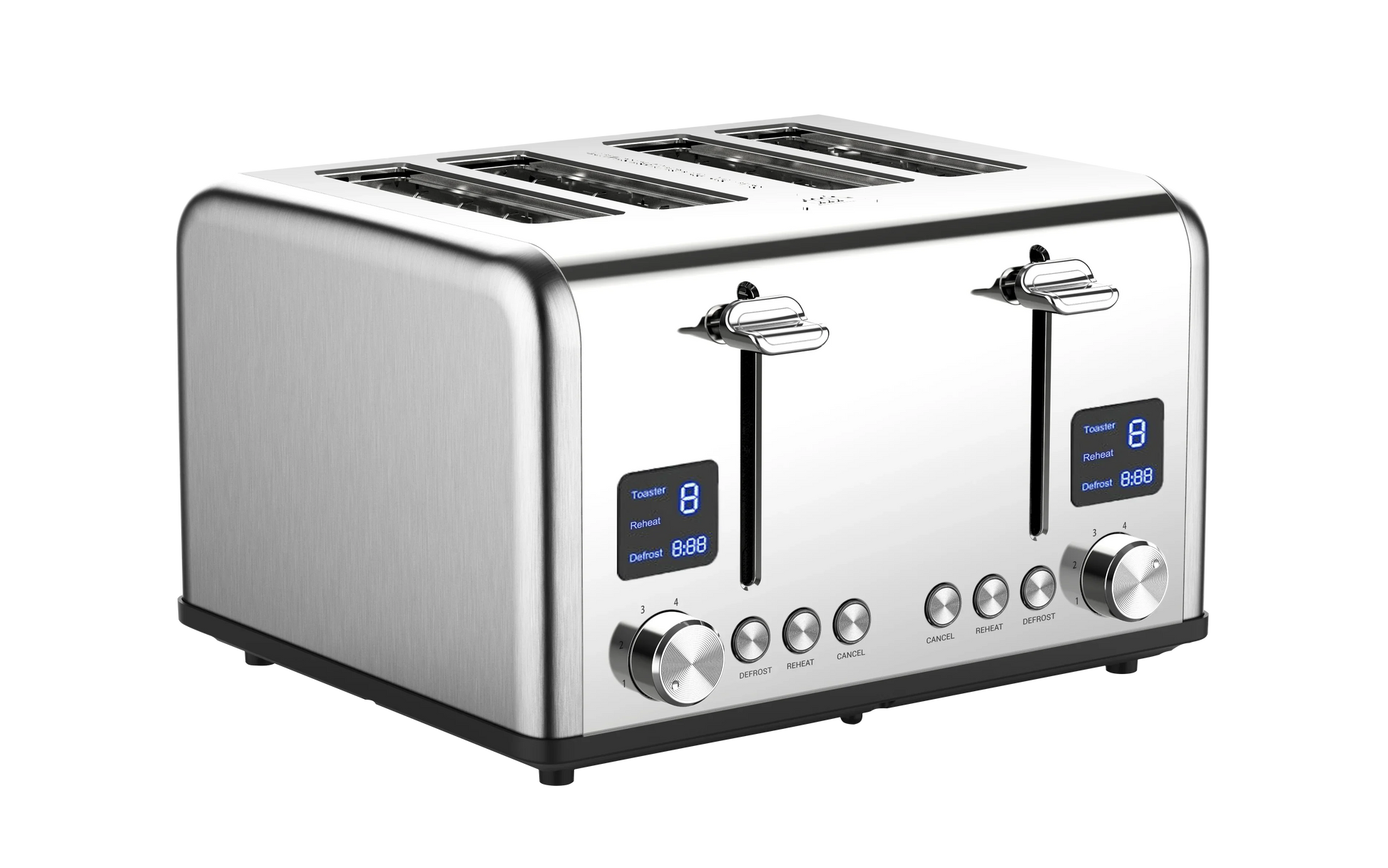 HKM-109203 Stainless Steel Electric 4-Slice Toaster with LED Display and Heat-Proof Crumb Tray