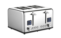 HKM-109203 Stainless Steel Electric 4-Slice Toaster with LED Display and Heat-Proof Crumb Tray