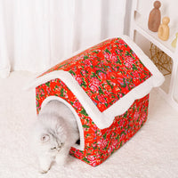 HKM-1092157 Cozy Chinese Style Cat Nest - Warm, Enclosed Cat House for All Seasons, Extra Large Size