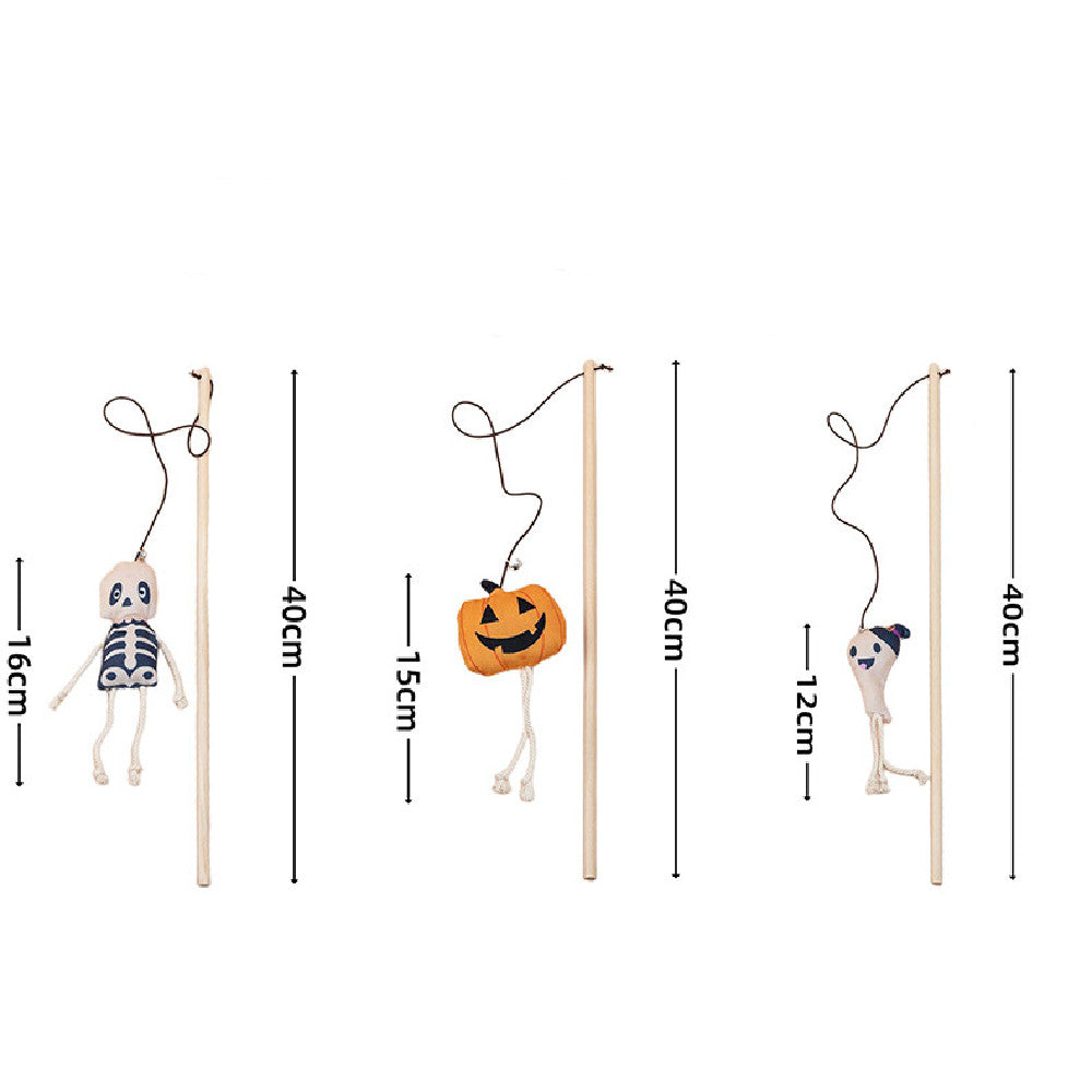 HKM-1092925 Cute Plush Pumpkin Halloween Cat Teaser Stick - 40cm, Multiple Designs Available