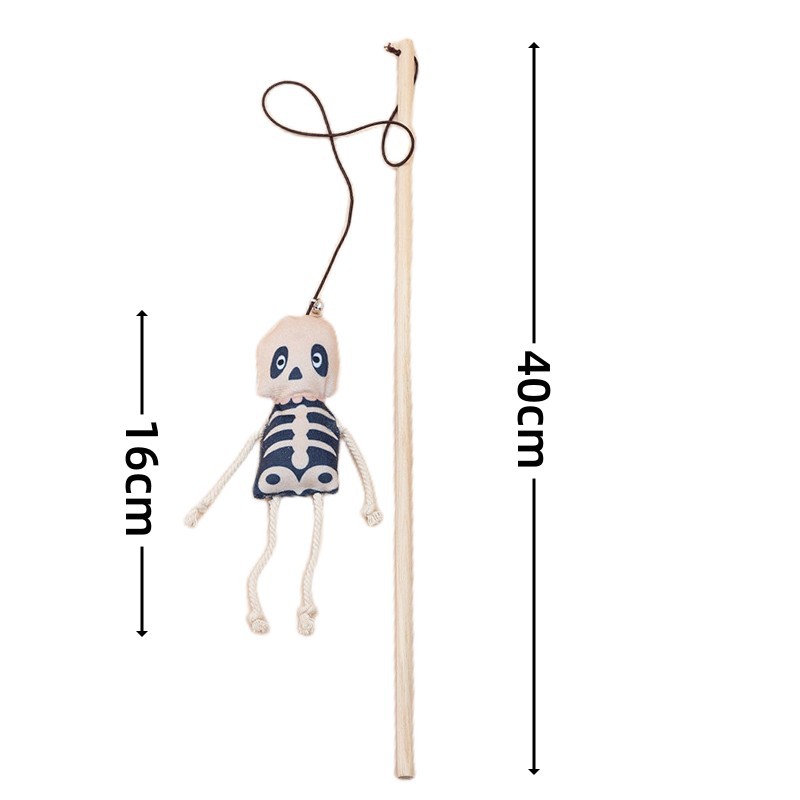 HKM-1092925 Cute Plush Pumpkin Halloween Cat Teaser Stick - 40cm, Multiple Designs Available