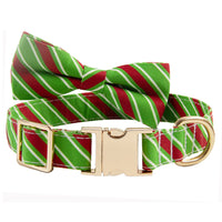 HKM-1094077 Striped Anti-Lost Dog Collar in Candy Green and Candy Red with Engravable Options