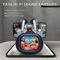 HKM-109459 YX56 Wireless Earbuds with Hi-Fi Sound, Touch Control, Motion-Sensing, Digital Display, and Gaming Compatibility
