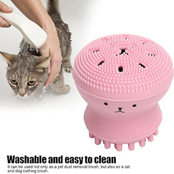 HKM-1095357 Foaming Pet Bath Brush with Shampoo Dispenser - Soft Rubber Shower Scrubber for Dogs and Cats, Portable and Easy to Clean