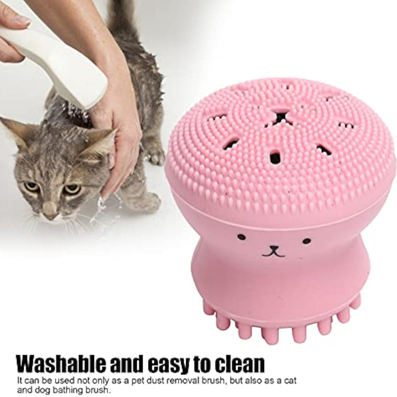 HKM-1095357 Foaming Pet Bath Brush with Shampoo Dispenser - Soft Rubber Shower Scrubber for Dogs and Cats, Portable and Easy to Clean
