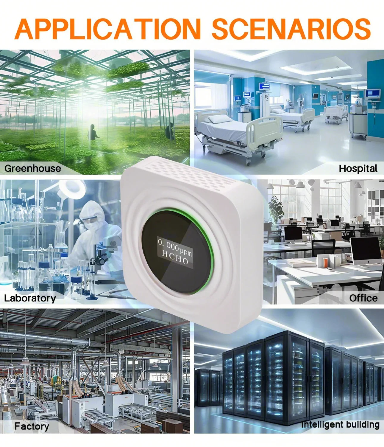 HKM-109651 6-in-1 Air Quality Monitor and Detector for HCHO, VOC, CO2, PM2.5 with LCD Display
