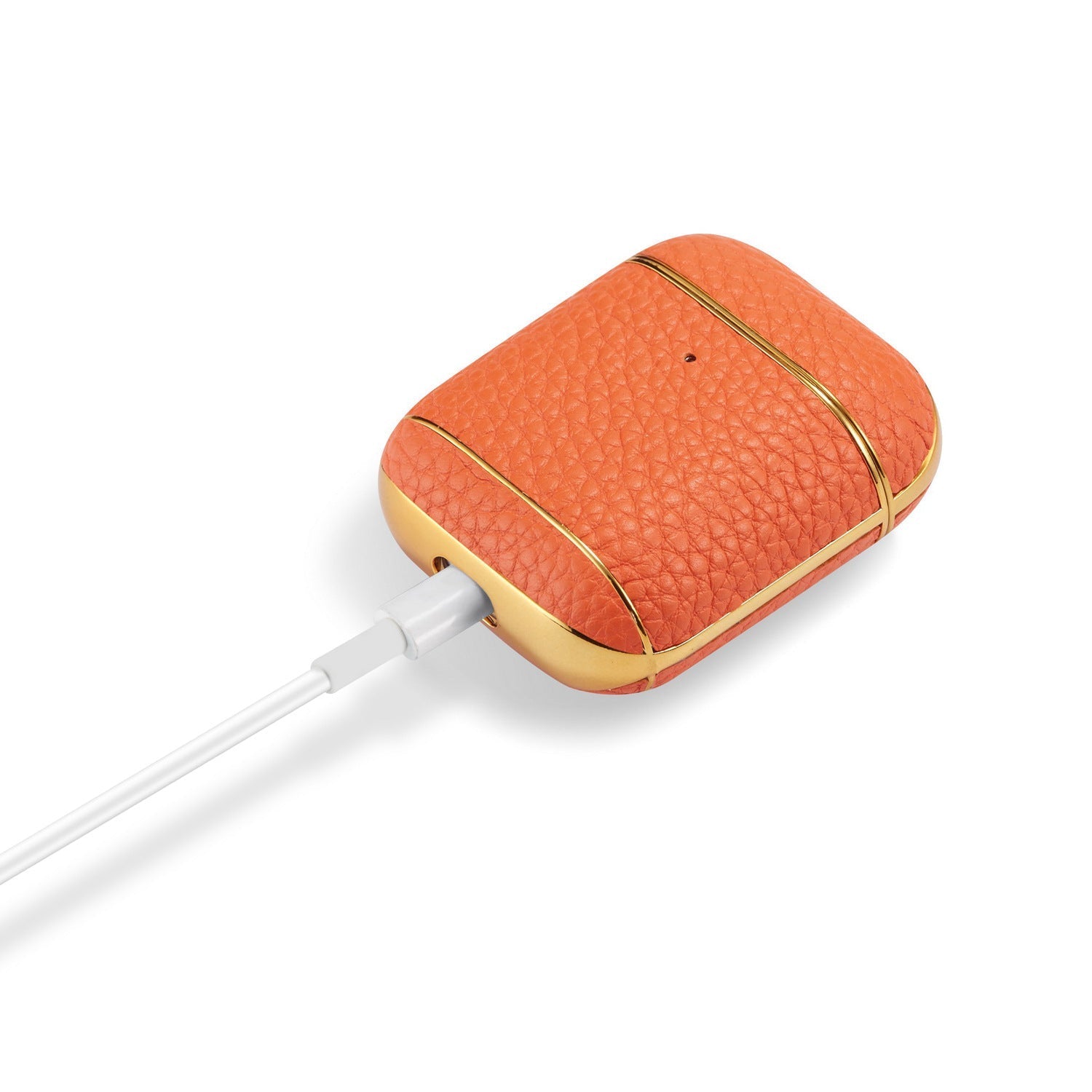 HKM-109651 Leather Lychee Pattern Case for AirPods 1/2 with Electroplating Finish