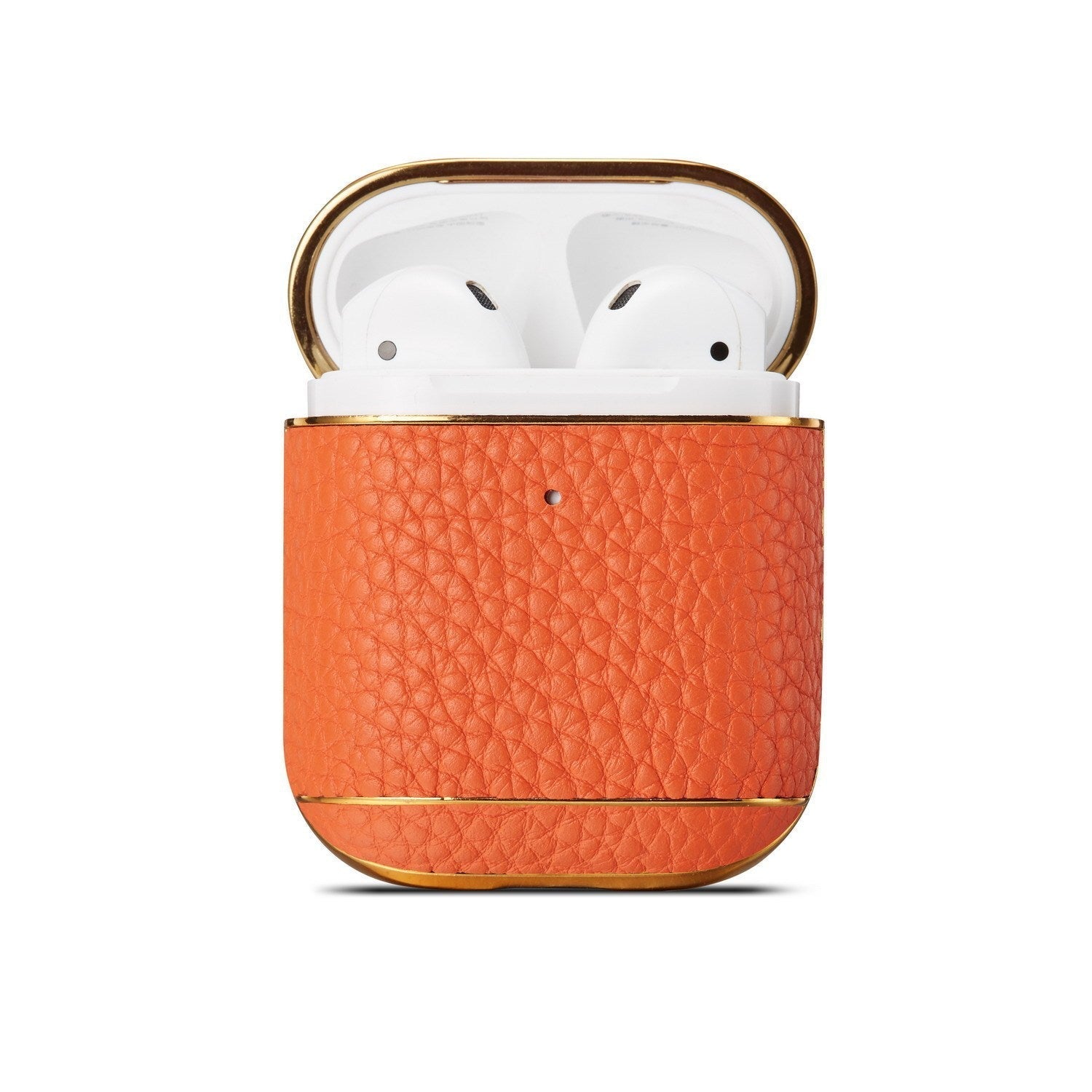 HKM-109651 Leather Lychee Pattern Case for AirPods 1/2 with Electroplating Finish