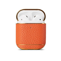 HKM-109651 Leather Lychee Pattern Case for AirPods 1/2 with Electroplating Finish