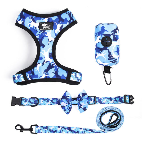 HKM-1097149 Camouflage Dog Chest Harness Set with Rope - Available in Multiple Colors and Sizes