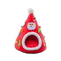 HKM-1097917 Warm Cat Nest with Christmas Hat Shape in Soft Plush and Sponge, Medium Size