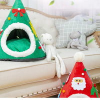 HKM-1097917 Warm Cat Nest with Christmas Hat Shape in Soft Plush and Sponge, Medium Size