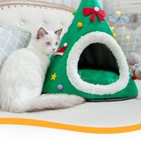 HKM-1097917 Warm Cat Nest with Christmas Hat Shape in Soft Plush and Sponge, Medium Size