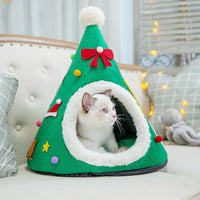 HKM-1097917 Warm Cat Nest with Christmas Hat Shape in Soft Plush and Sponge, Medium Size