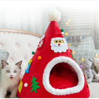 HKM-1097917 Warm Cat Nest with Christmas Hat Shape in Soft Plush and Sponge, Medium Size
