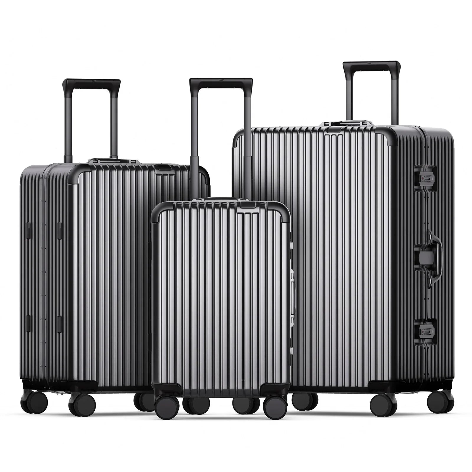 HKM-109843 3-Piece Aluminium Frame Travel Suitcase Set with Polycarbonate Trolley Case
